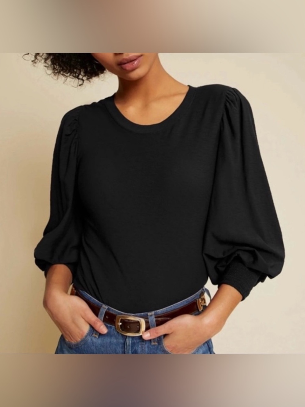 NATION LTD Loren Smocked Puff Sleeve Tee Pima cotton capsule wardrobe essential